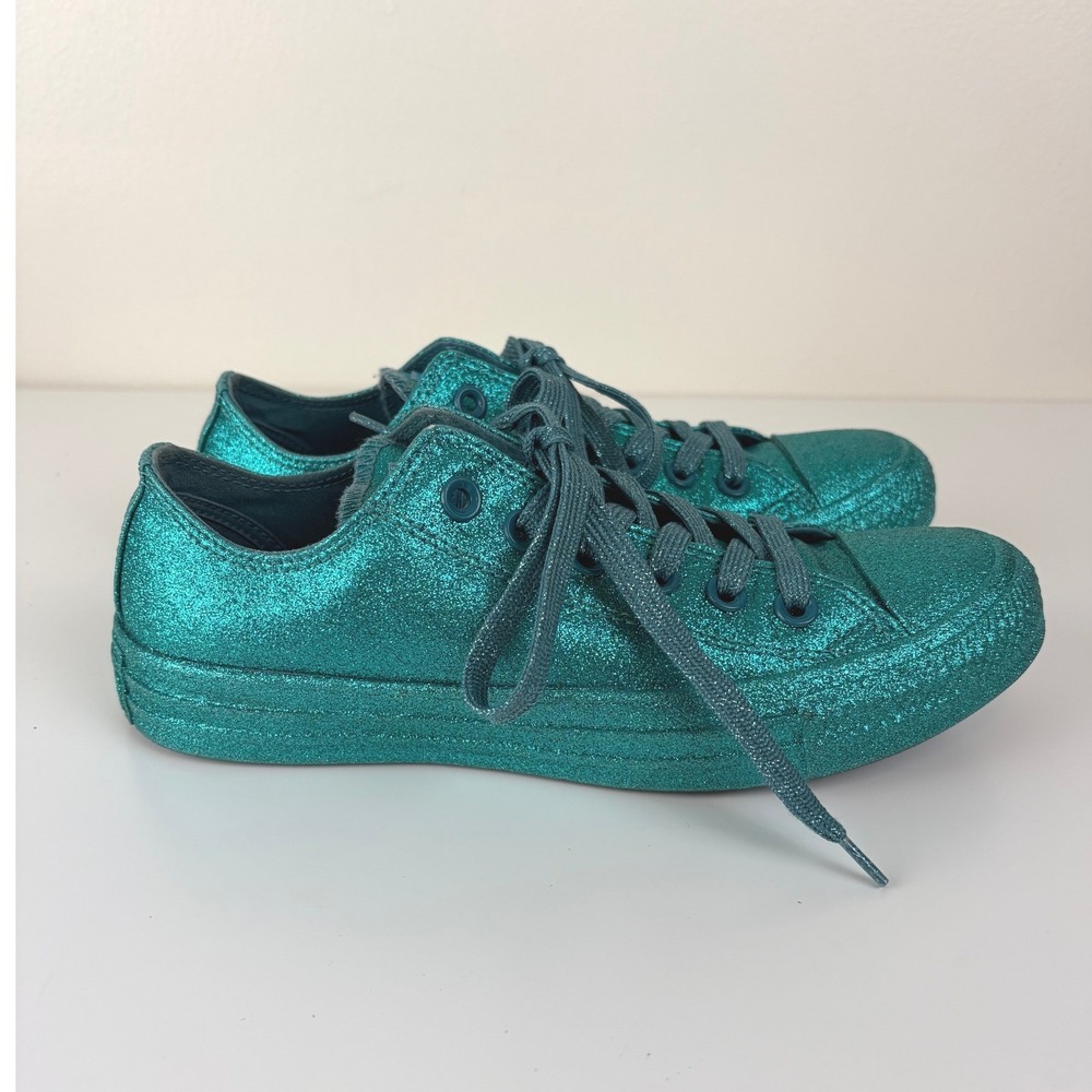 Converse Chuck Taylor All Star Brittany Blue Teal Glitter Low Womens 7 Mens 5
